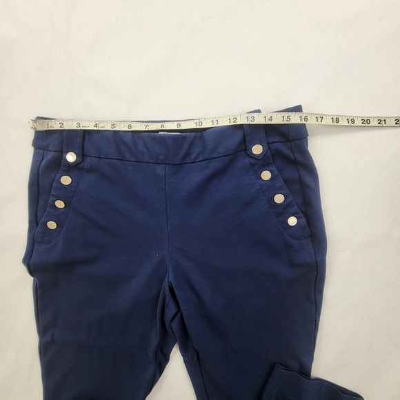 White House Black Market Blue Straight  Pull On Pants Women's Snap Pockets SZ 14 - Picture 4 of 9